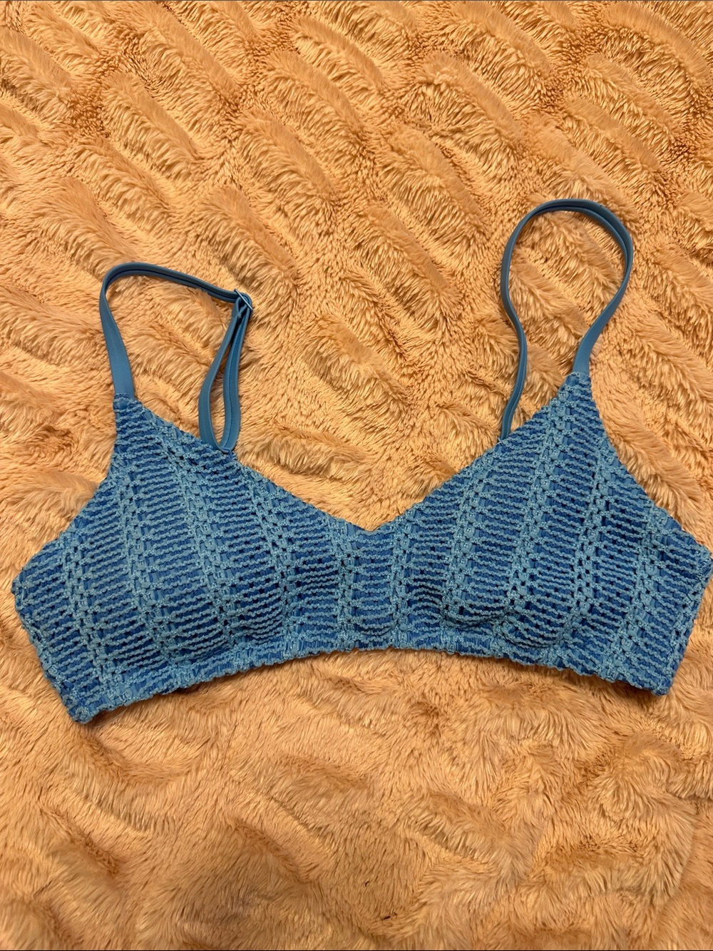 Aerie Blue Scoop Crochet Bralette with Adjustable Straps Large